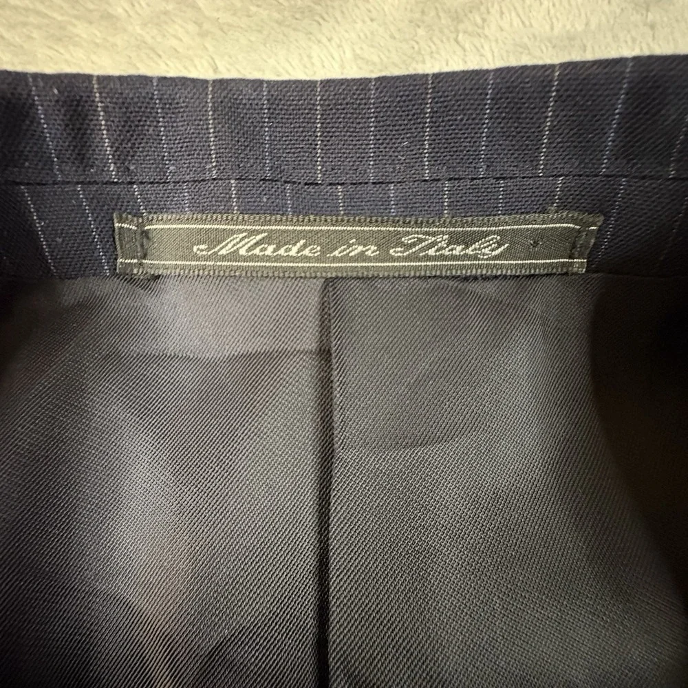 Ermenegildo Zegna Men's IT 54R (~46.5R) Navy Pinstripe 15 Milmil 15 Wool Coat